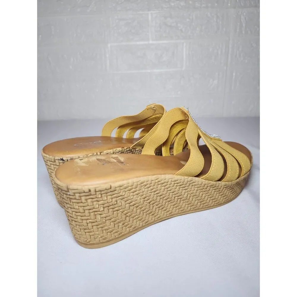 Contesa Italian Wedge Sandals Tan Strappy Bohemian Size 9M
